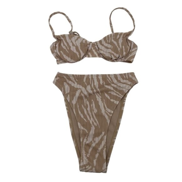 Wild Fable Underwire Bralette Bikini Top High Rise Bottom Tan Animal Print XXS - Picture 1 of 11